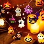 PMMIPNW Halloween LED Fairy String Lights 20LED - Spooky Pumpkin, Witch, Mummy & Cat, 8 Modes with Timer, Designs for Party Decor, Battery Operated Halloween Decorations
