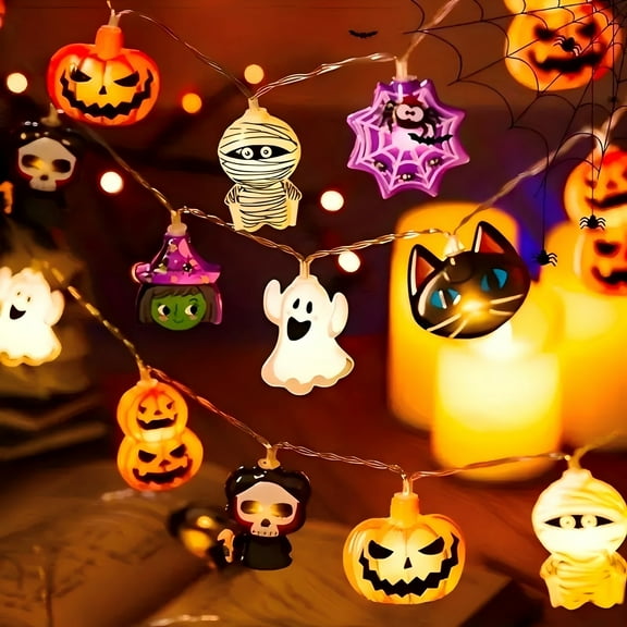 PMMIPNW Halloween LED Fairy String Lights 20LED - Spooky Pumpkin, Witch, Mummy, & Cat Designs for Party Decor, Battery Operated Halloween Decorations