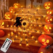 PMMIPNW Halloween Light Spider Web Lights 70 LED, Halloween String Lights Battery Operated with 8 Modes, Retro Haunted for Bedroom, Bar, Haunted House, Wall Hal