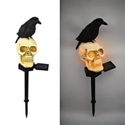 PMMIPNW Halloween Raven Skull Light - Outdoor Solar Light Yard Decor with Glowing Skulls & Crows, Spooky Atmosphere for Halloween Decorations, Crows looking ahead