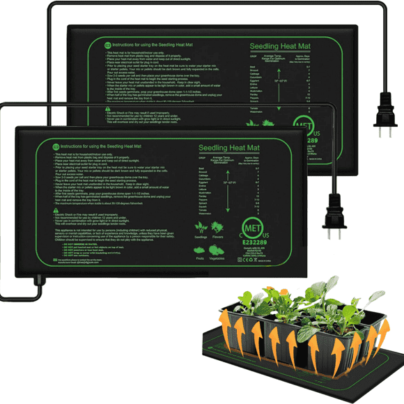 LENDOUR Seedling Heat Mat 10" x 20.75", Waterproof Warm Hydroponic Heating Pad for Seed Starting, Greenhouse, Germination, 2 Pack