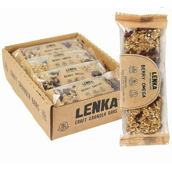 LENKA Handmade Craft Granola Bars - Berry Omega Gluten Free High Fiber - Nutritious Snack Bar with Granola - 12 Pack