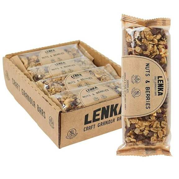 LENKA Handmade Craft Granola Bars | Nuts & Berries | Gluten Free High Fiber | Nutritious Snack Bar with Almonds, Cashews & Peanuts | 12 Pack