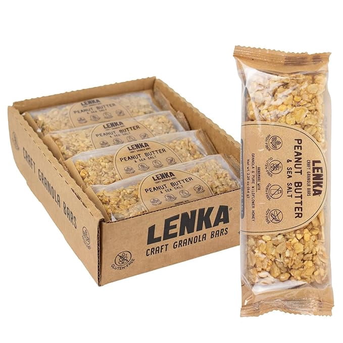 LENKA Handmade Craft Granola Bars - Peanut Butter with Sea Salt Gluten Free High Fiber - Sweet & Salty Chewy Granola Bar - 12 Pack