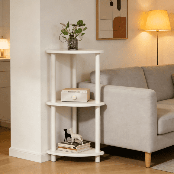 LENLN 3-Tier Corner Display Rack Multipurpose Shelving Unit, Easy Assembly Open Storage Shelves for Garage, Living Room, Bathroom, Bedroom, Rustic Simple Decor