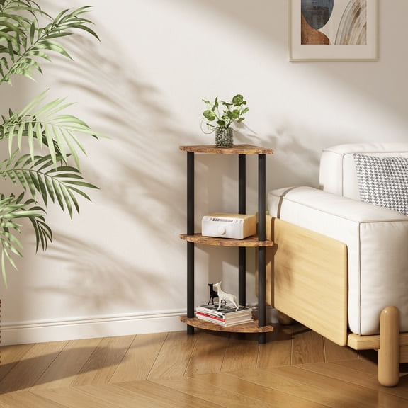 LENLN 3-Tier Corner Display Rack Multipurpose Shelving Unit, Easy Assembly Open Storage Shelves for Garage, Living Room, Bathroom, Bedroom, Rustic Simple Decor