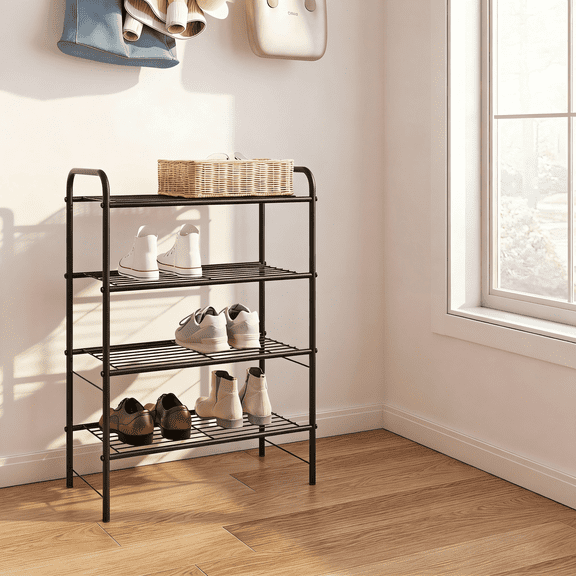 LENLN 4-Tier Metal Space Saving Shoe Rack Organizer, Easy Moving Storage Shelf for Homes Entryway Hallway Closet Apartment