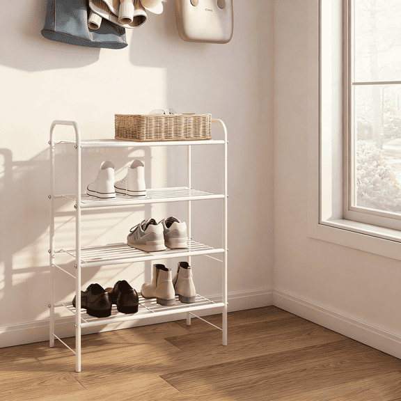 LENLN 4-Tier Metal Shoe Rack,Shoe Organizer for Closet, Space-Saving Entryway Hallway Storage