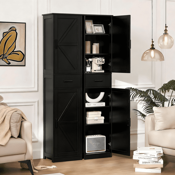 LENLN 67'' Tall Storage Cabinet with 2 Door Shelves & 1 Drawer, Adjustable Shelves Freestanding Organizer, Narrow Kitchen Pantry Cabinet for Home, Bathroom