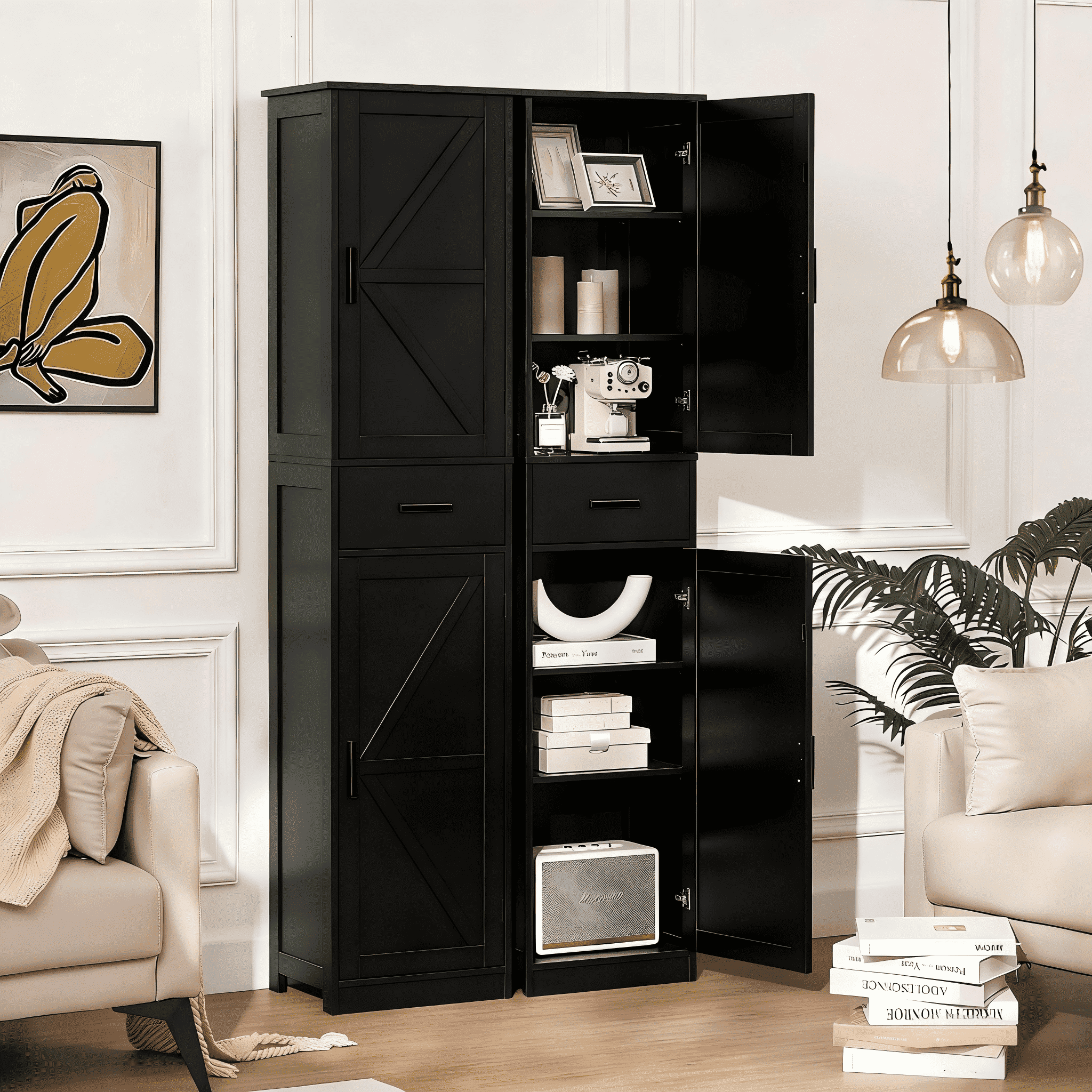 LENLN Modern 67'' Tall Storage Cabinet, 2 Doors & 1 Drawer with Adjustable Shelves, Freestanding Organizer for Kitchen and Bathroom