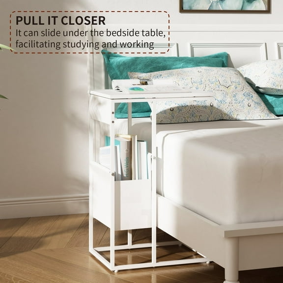 LENLN C-Shaped End Table with Storage, Small Side Table for Couch, Sofa Table with Metal Frame for Living Room, Bedroom, Bedside