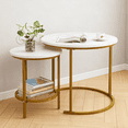 thumbnail image 1 of LENLN Modern Industrial Simple Nesting and Storage Shelf Metal Round End Table, White (Set of 2), 1 of 5