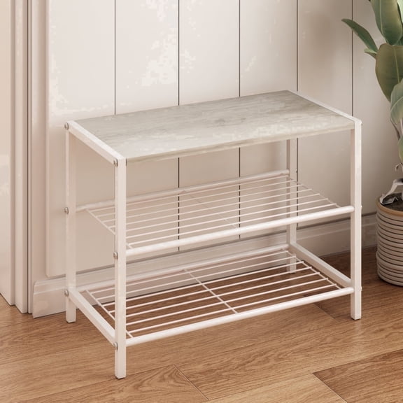 LENLN 3-Tier Metal Shoe Rack with Woop Top, Storage Rack,Shoe Storage Organizer , Entryway Shoe Shelf for Hallway, Bedroom, Closet, White