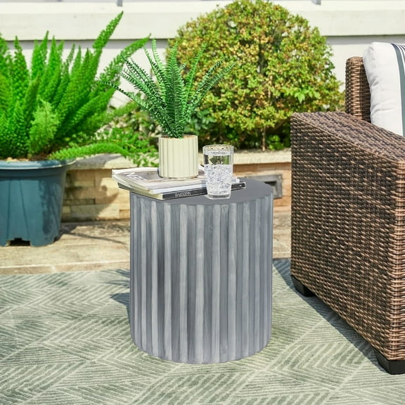 LENLN Modern Textured Stone Outdoor Garden Stool, 13.8"x17.7" Gray Side Table for Patio, Yard & Deck