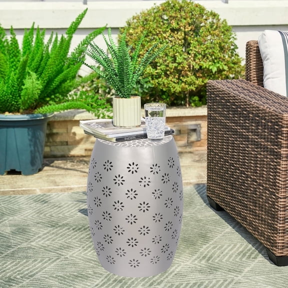 LENLN 18.5 in Contemporary Waterproof Garden Stool, Gray