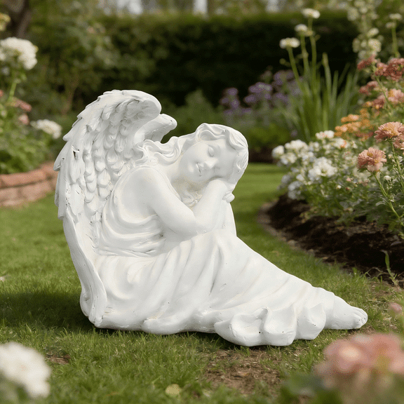 LENLN Resin Kneeling Sleeping Angel Statue Figurine, Angel Wings Statue for Home Ornaments, Outdoor Patio Garden Memorial Gifts Sculpture