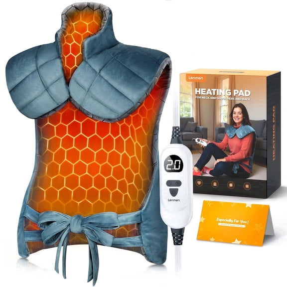 LENMEN Graphene-Infused Weighted Heating Pad Warm Compress for Neck Shoulder Back 25"x35" Blue