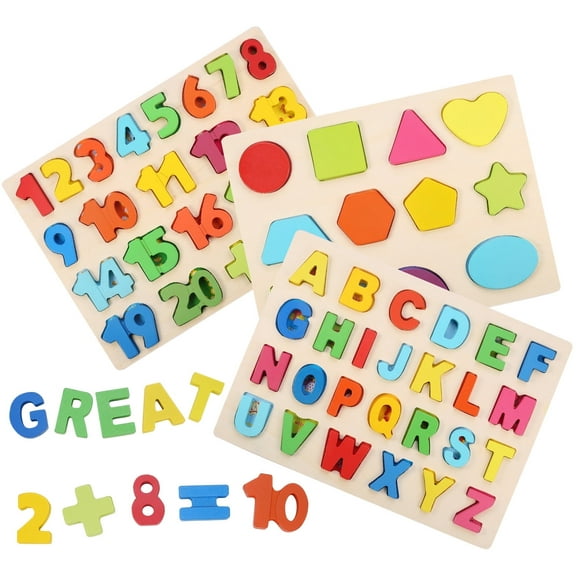 LENNYSTONE Wooden Alphabet Number Shape Puzzles for Toddlers Age 3-6 Year, Preschool Learning Toys