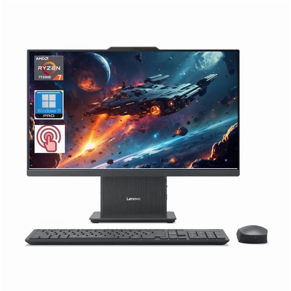 LENOVO 27 inch All-in-One Desktop PC, FHD Touch Display, AMD Ryzen 7 7735HS, 32 GB DDR5,RAM, 2TB SSD, Wireless KB & Mouse, RJ-45, Wi-Fi 6, Webcam, W11 Pro, Grey