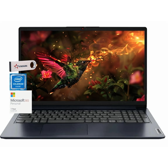 LENOVO IdeaPad 1 Laptop, 15.6" HD Display, Intel Celeron N4500 Processor, 16GB RAM, 256GB STORAGE(128GBeMMC +128GB SSD)Numeric Keypad,Wi-Fi 6, Windows 11 Home, 1 Year Office 365