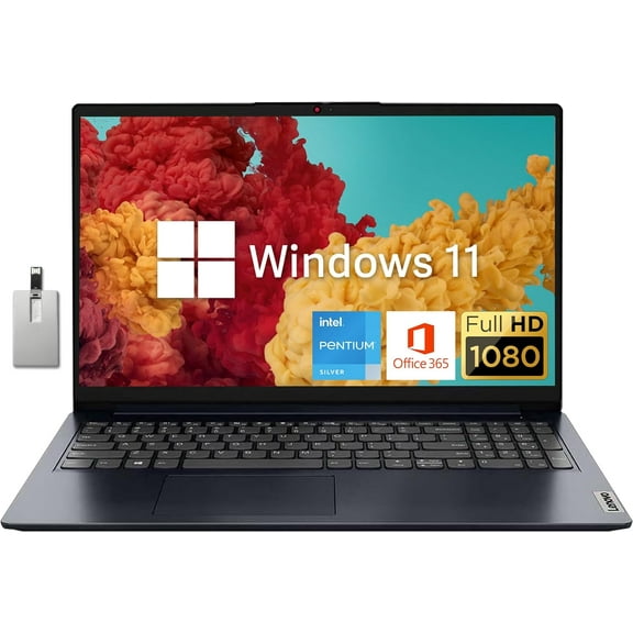 LENOVO IdeaPad 15.6" FHD Laptop, Intel Pentium Silver N6000 Processor, 8GB RAM, 256GB PCIe SSD, 720P HD Webcam, Dolby Audio, 1 Year Office, Blue, Win 11, Hotface 32GB USB Card