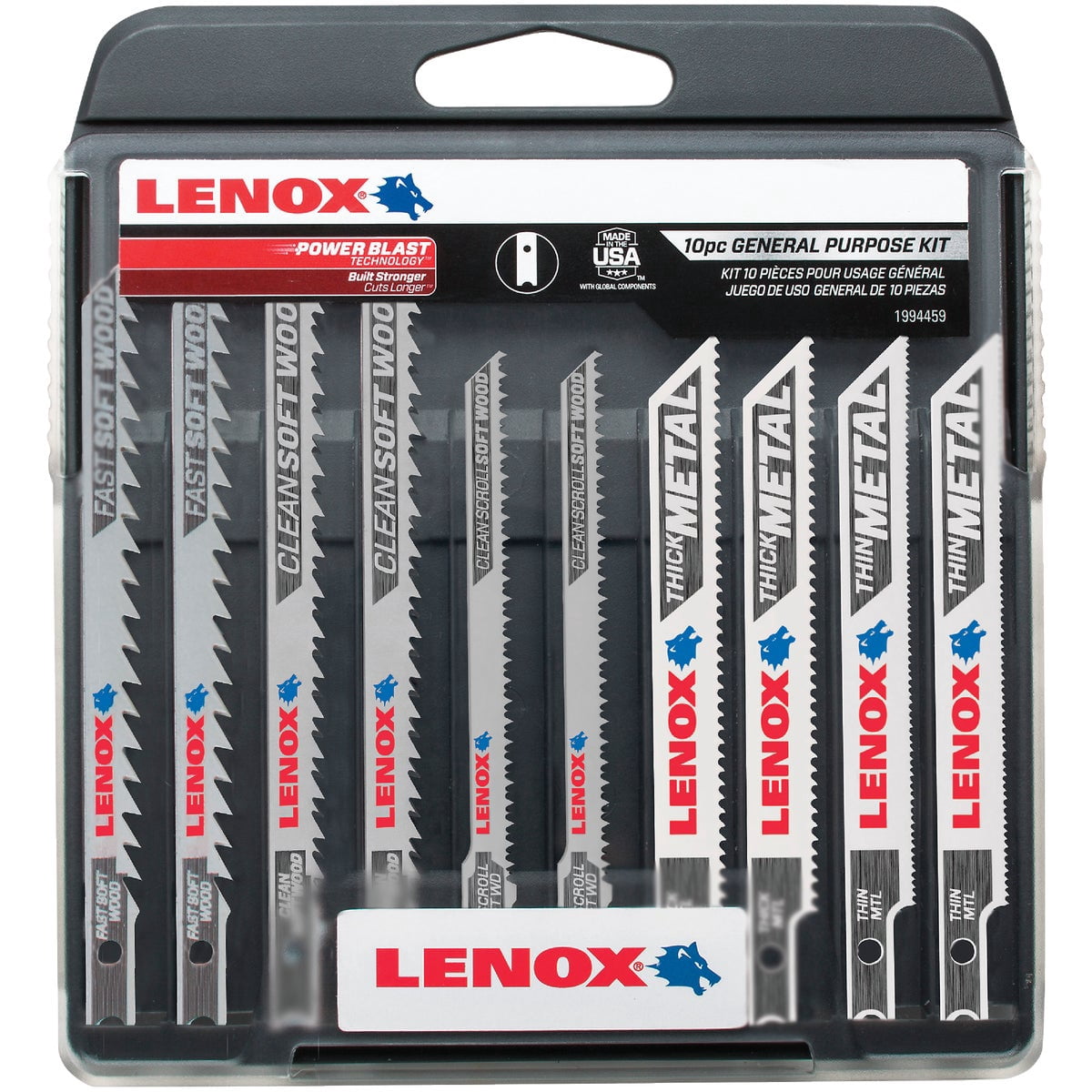 LENOX TOOLS 1994459 U-Shank General Purpose Jig Saw Blade Kit with Hard Case, 10Piece