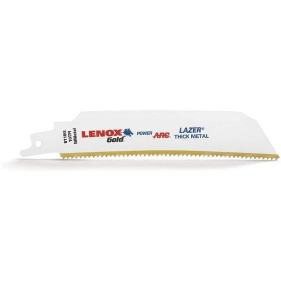LENOX Tools 21225B6110GR Gold Power Arc Reciprocating Saw Blade, For Thick Metal Cutting, 6-inch, 10 TPI, 25-Pack