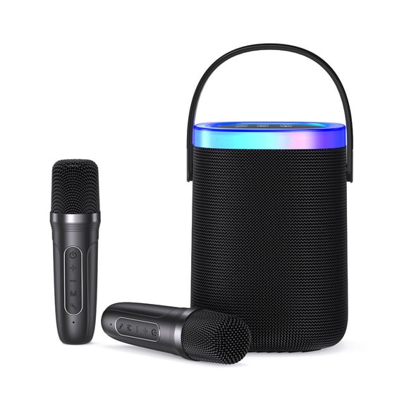 LENRUE Karaoke Speaker, Portable Bluetooth Karaoke Machine with Dual Wireless Microphones, TF Card/USB/AUX In,Gift for Kids