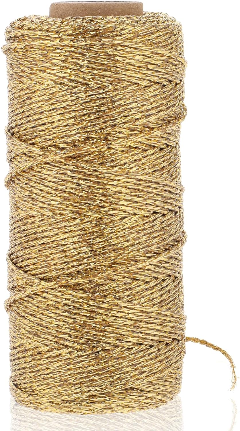 LENS Twine for Crafts, 110 Yards Gold Metallic Bakers String, Shimmer ...