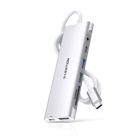 LENTION 3.3FT USB C Hub with HDMI,2 USB 3.0,Card Reader,Data/Charging Multiport Adapter for Laptop Docking Station Compatible MacBook,Windows,Chrome(C37,Silver)