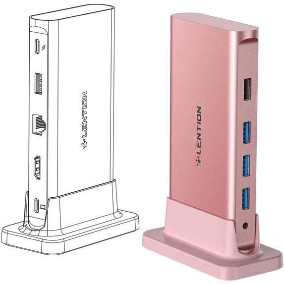LENTION USB C Docking Station with 100W PD,HDMI,Gigabit Ethernet,USB 3.0/2.0 Adapter Compatible MacBook,Windows,Chrome(D53,Rose)