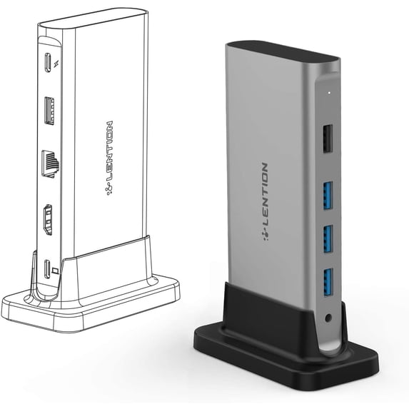 LENTION USB C Docking Station with 100W PD,HDMI,Gigabit Ethernet,USB 3.0/2.0 Compatible MacBook,Windows,Chrome(D53,Gray)