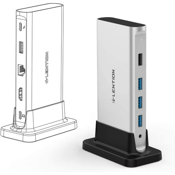 LENTION USB C Docking Station with 100W PD,HDMI,Gigabit Ethernet,USB 3.0/2.0 Compatible MacBook,Windows,Chrome(D53,Silver)