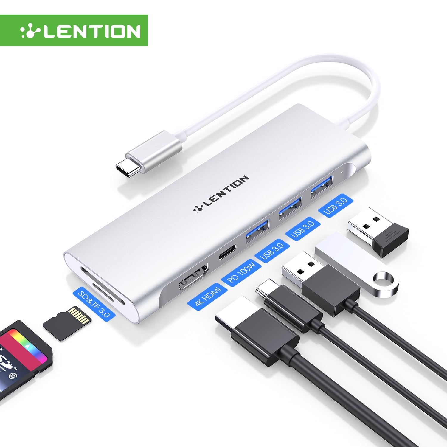 LENTION USB C Hub,USB C 7-in-1 Multiport Adapter with 4K HDMI,3 USB  3.0,100W PD,SD/TF Card Reader,Laptop Docking Station for 2023-2016 MacBook  Pro,New Mac Air,Chromebook,More,C36b 