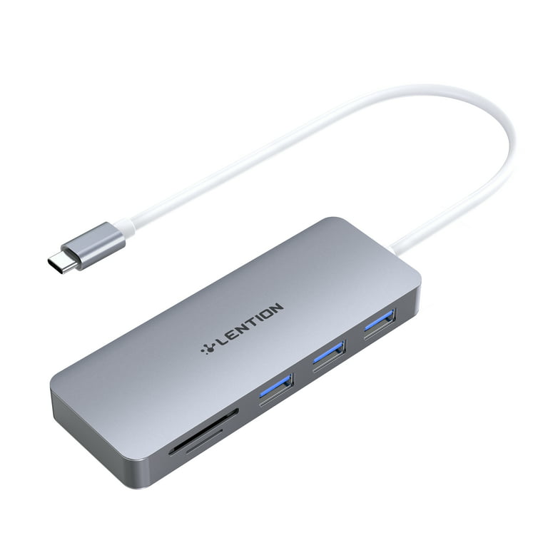 LENTION USB C Hub with 3 USB 3.0 & SD/Micro SD Card Reader Compatible  MacBook,Windows,Chrome,Type C Adapter (C15, Gray) 
