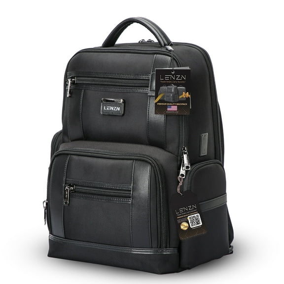 LENZN Business & Laptop Backpack with USB Charger Port, Unisex, Durable Ballistic Nylon, Water Resistant