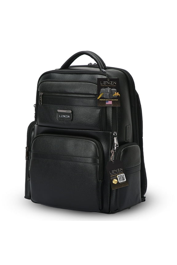 Durable Cow Leather Business Backpack, Unisex Fits for 15.6-inch Laptop with USB Charging Port