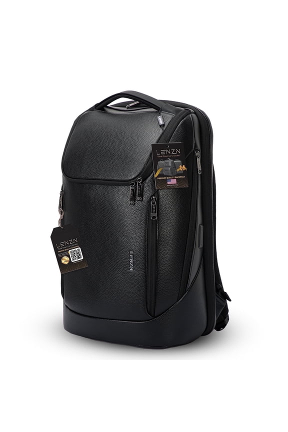 Durable Cow Leather Business Backpack, Unisex Fits for 15.6-inch Laptop with USB Charging Port