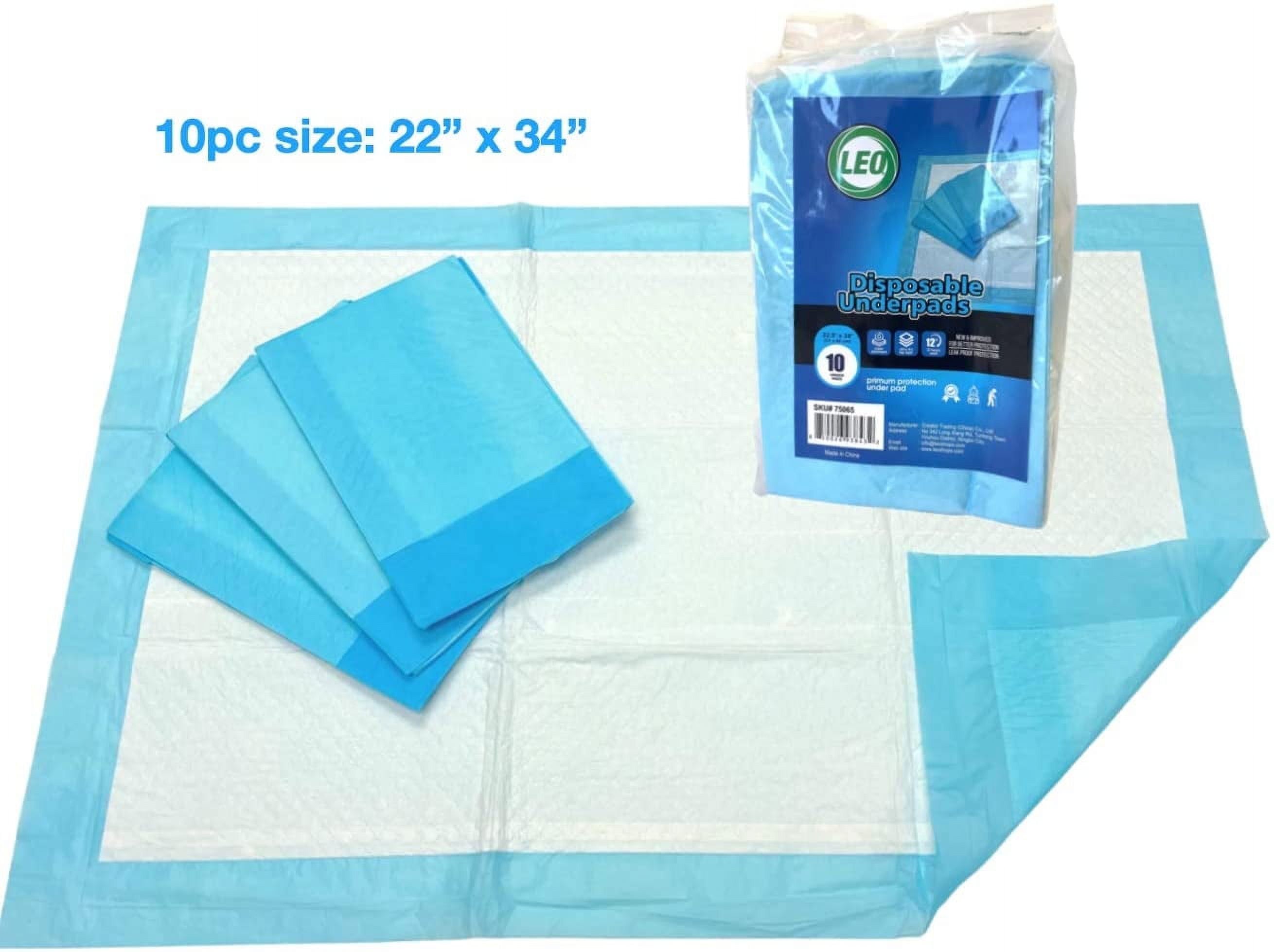 LEO (Chux) Disposable Underpads 22 x 34, Economy Waterproof Absorbent Bed  Pads for Adults, Children and Pets, Large Size, Blue, Count (10Pack)