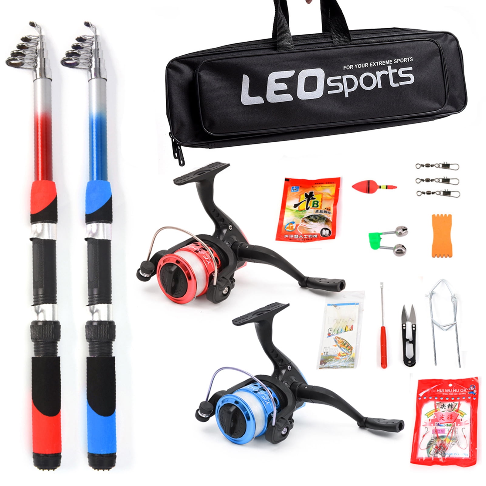 LEO FISHING Spinning Fishing Rod and Reel Combos Set Portable Telescopic  Fishing Pole Set with Full Kits and Carrier Case for Travel Salt and Fresh