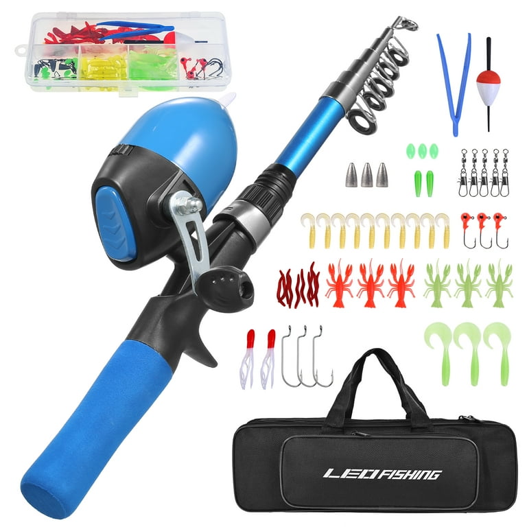 Leo Portable Telescopic Fishing Rod and Reel Combo for Kids Children Fishing Starter Kit, Size: US, Blue