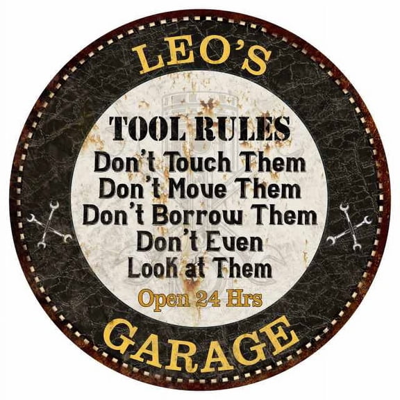 LEO'S Garage Rules 12" Round Metal Sign Garage Bar Wall Dcor 200120013020