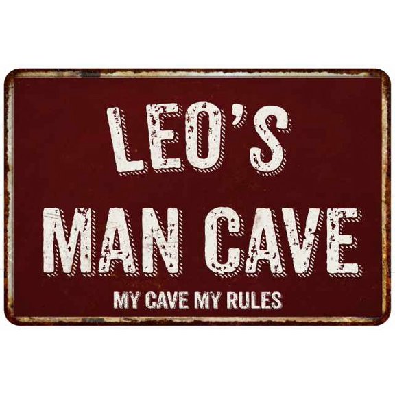 LEO'S Man Cave Red Grunge Gift Sign Metal 12x18 Decor 208120003020
