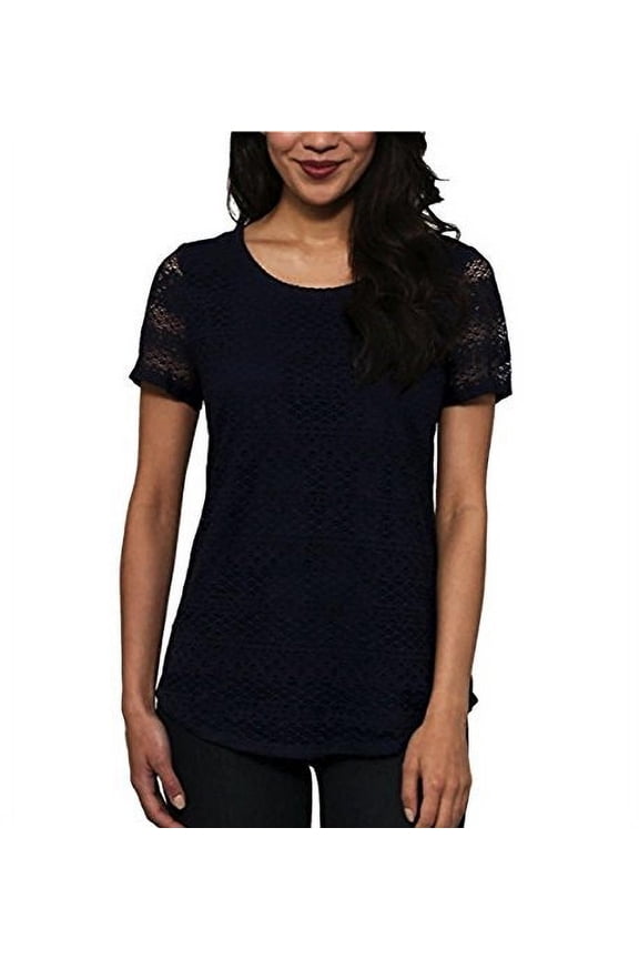 LEO and NICOLE Lace Overlay S/S Top/Blouse Womens -ADMIRAL NAVY-XXL.