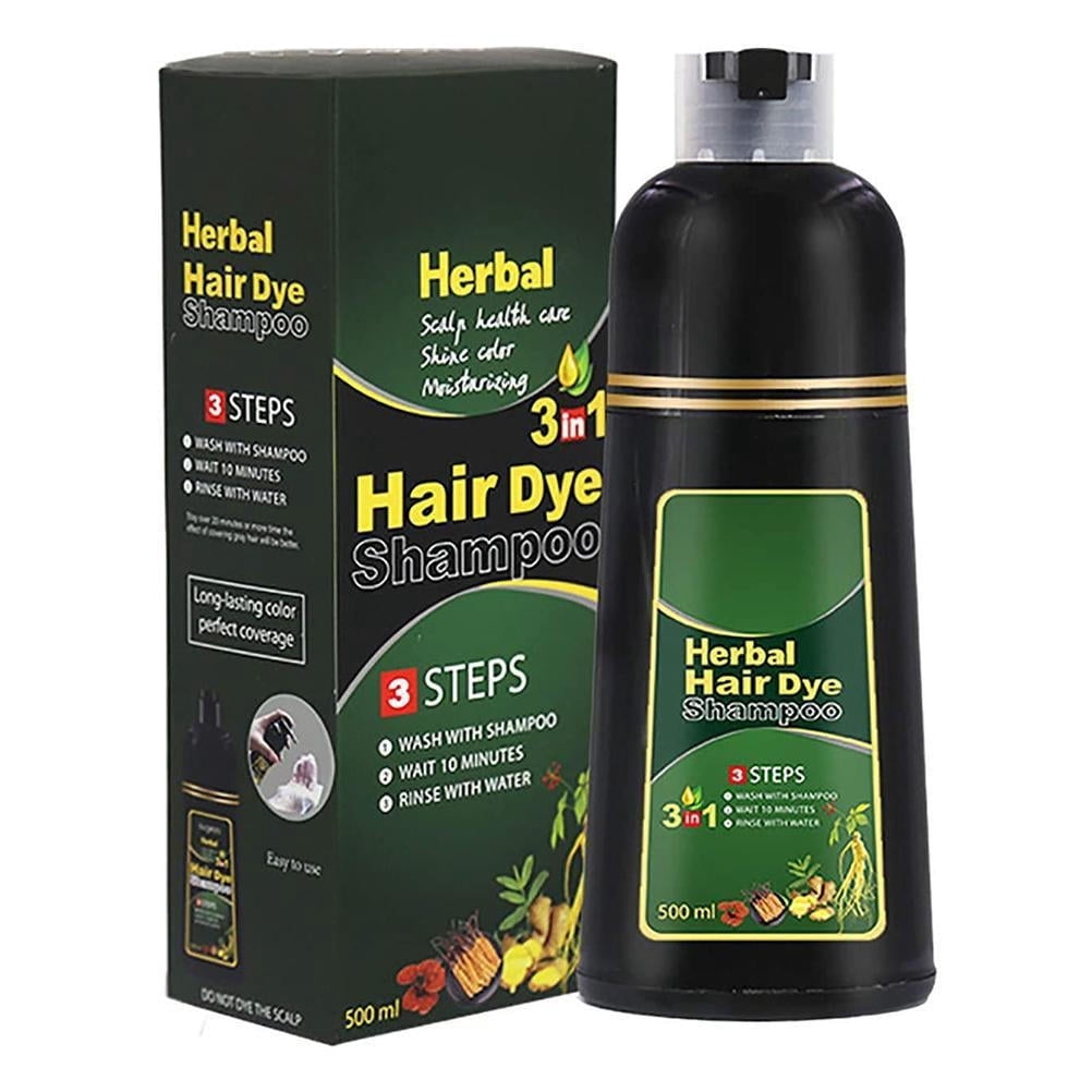 Elvirer Hair Coloring Shampoo Herbal hair care Dye Shampoo-500ML(Black)