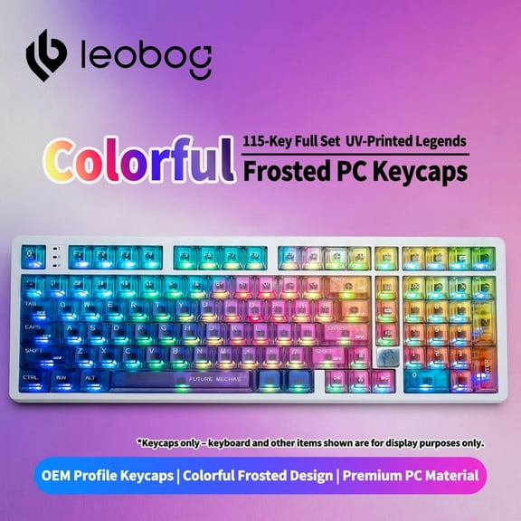 LEOBOG 115-Key Keycaps Colorful Frosted 5-Side Translucent PC Keycaps Set – UV Legends, Backlight-Friendly, OEM Profile, Compatible with Hi75C/Hi75/Hi98 Mechanical Keyboard