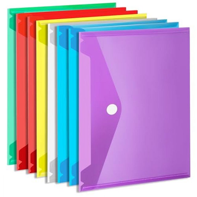 LEOBRO Plastic Envelopes, 8 Pack Plastic Folders for Documents, A4