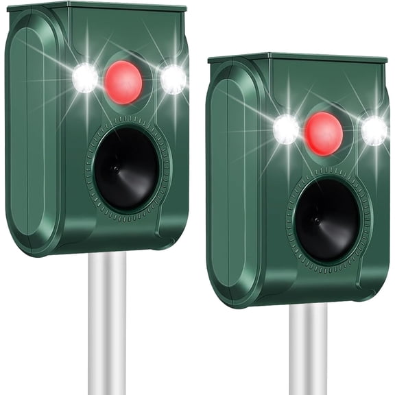 LEOFI 2-Pack Solar Ultrasonic Outdoor Repeller, Motion Activated Yard Garden Lawn Wildlife Control, Waterproof Device