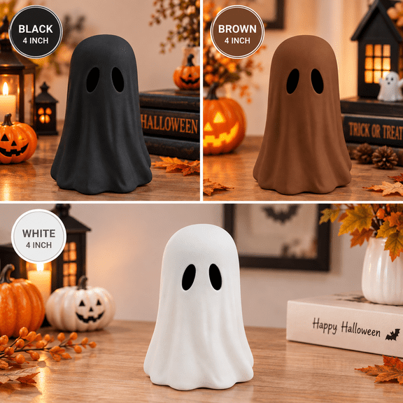 LEOFI 4 Inch Resin Ghost Figurines, Cute Halloween Decor, Spooky Ghost Statue for Home, Desk, Shelf and Party Decorations