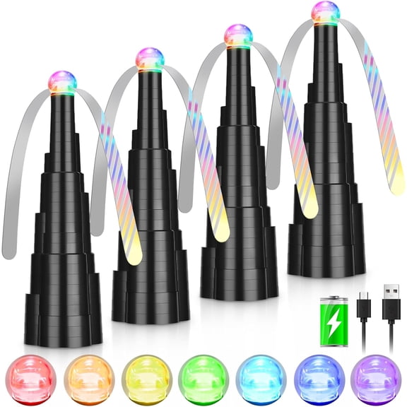 LEOFI 4 Pack Fly Fans for Tables, Rechargeable Fly Repellent Fan with 7 Color LED Light, USB Powered Mosquito & Fly Deterrent for Picnic, BBQ, Patio, Restaurant & Home